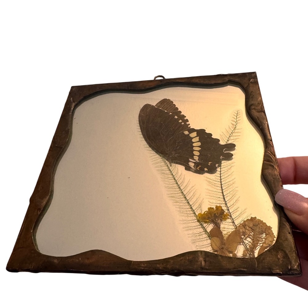 Vintage Pressed Butterfly and Botanicals 5x5" Decorative Mirror‎ Wall Art